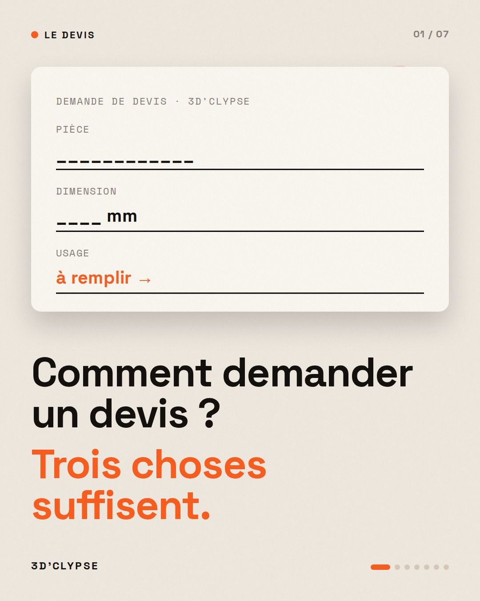 3DCLYPSE's tweet photo. Comment demander un devis pour une pièce imprimée en 3D ?
Trois choses suffisent : une photo, une dimension, l'usage.
Réponse dans la journée, avec un prix et un délai.
#impression3D #devisgratuit #piecedetachee #reparation https://t.co/ZZxkxTXS3P