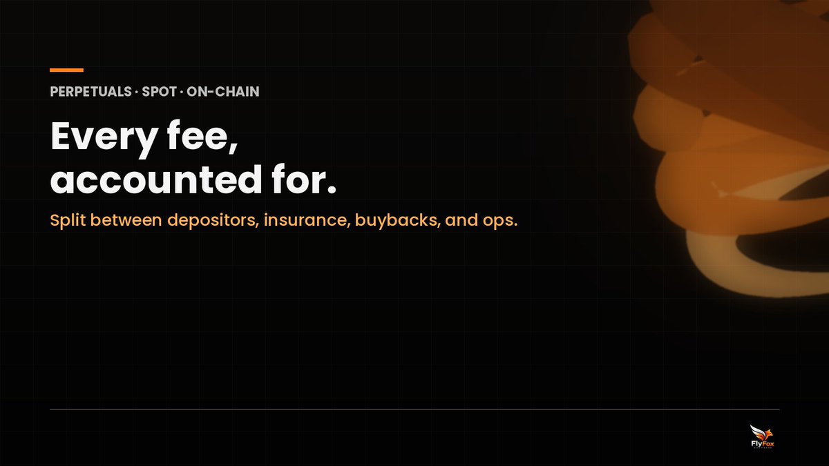 FlyFoxExchange's tweet photo. Trading fees don't disappear into a black box.they're split transparently across vault depositors, an insurance fund, buybacks, and operations. https://t.co/ZJhiTLeQEl
