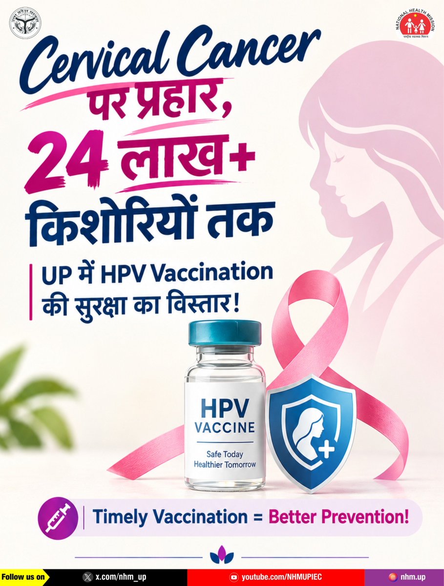 nhm_up's tweet photo. Cervical Cancer के खिलाफ उत्तर प्रदेश की बड़ी पहल! 🛡️

24 लाख+ किशोरियों तक HPV Vaccination की सुरक्षा का विस्तार, स्वस्थ और सुरक्षित भविष्य की दिशा में एक महत्वपूर्ण कदम है।

आइए, जागरूकता और टीकाकरण के साथ Cervical Cancer से बचाव को और मजबूत बनाएं। 💙

HPV Vaccination | Cervical Cancer | Adolescent Girls |  Health Protection

#HPVVaccination #CervicalCancer #HPVAwareness #WomensHealth #NHMUP