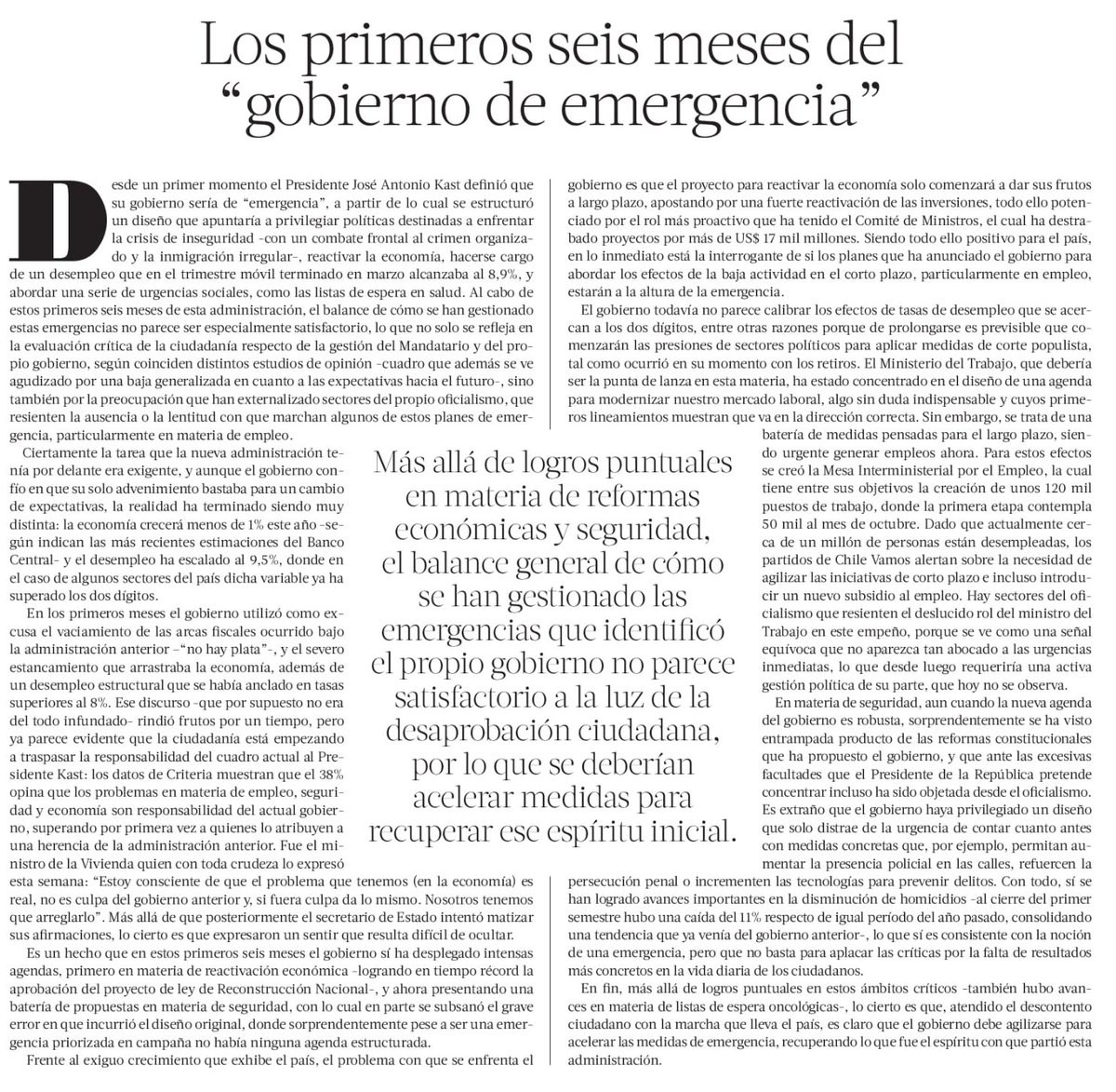 ojodelmedio's tweet photo. En sus editoriales de domingo, tanto ElMer como LT critican al gobierno tras sus primeros 6 meses en La Moneda. ElMer lo hace discretamente, casi pidiendo perdón; LT no tiene problema en ir más de frente. https://t.co/dov89HupW6