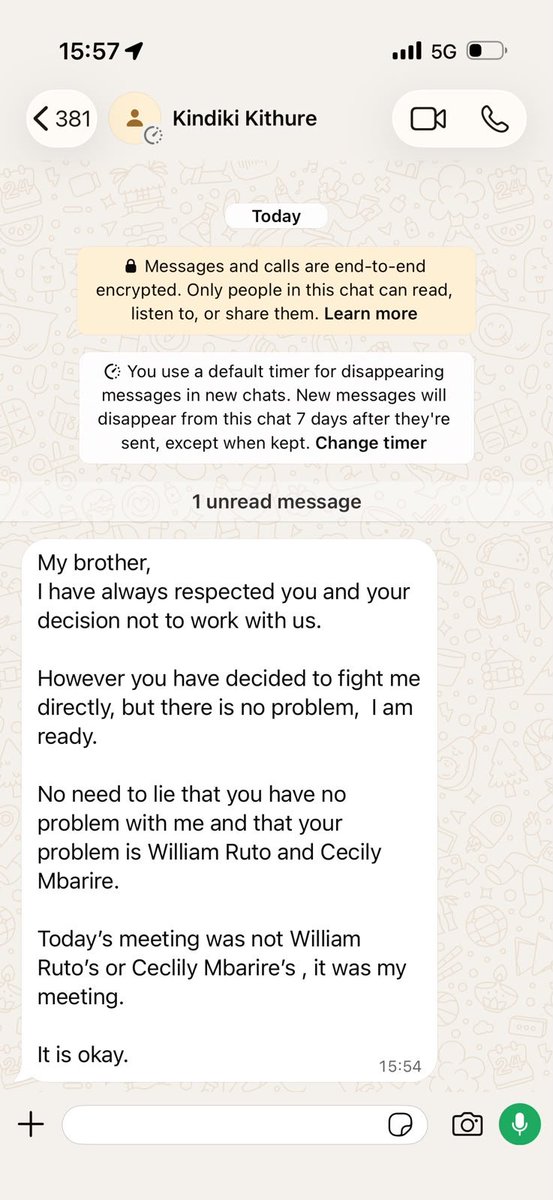 rigathi's tweet photo. The harassment of Hon. Gitonga Mukunji by Kithure Kindiki and Cecilly Mbarire is unacceptable.

Hundreds of policemen are surrounding his Embu home with orders to arrest him for the violent clashes between citizens and police yesterday in Embu. 

Following the incident, Mr.  Kindiki sent Hon Mukunji a WhatsApp message threatening to deal with him. 

Mr. Kithure Kindiki wants to use police to frame Hon. Mukunji as having sent goons to disrupt the meeting. This is a cover up after William Ruto has come to learn the clash was occasdioned by locking out thousands from accessing Nembure stadium to share campaign loot despite Kindiki having been allocated enough cash to bribe Embu residents and the wider Mt. Kenya East. 

My advice to Mr. William Ruto is to take his money elsewhere as any money spent in the mountain is of no consequence just as it happened in Olkalou. 

I want to assure DCP supporters that I have mobilised our lawyers to defend Hon. Mukunji once arrested in church where he will attend. The arrest and persecution of Hon. Mukunji will only harden the resolve of our supporters and make his election as Embu Governor a foregone conclusion next year. 

The use of the criminal justice system to harass opponents has always made their politics easier and less expensive. 

I encourage the Hon. Gitonga to be strong and not succumb to intimidation. The public has done extremely well in stopping Mr. Kindiki from dividing the mountain. 

The Mountain is one! The future is Green.