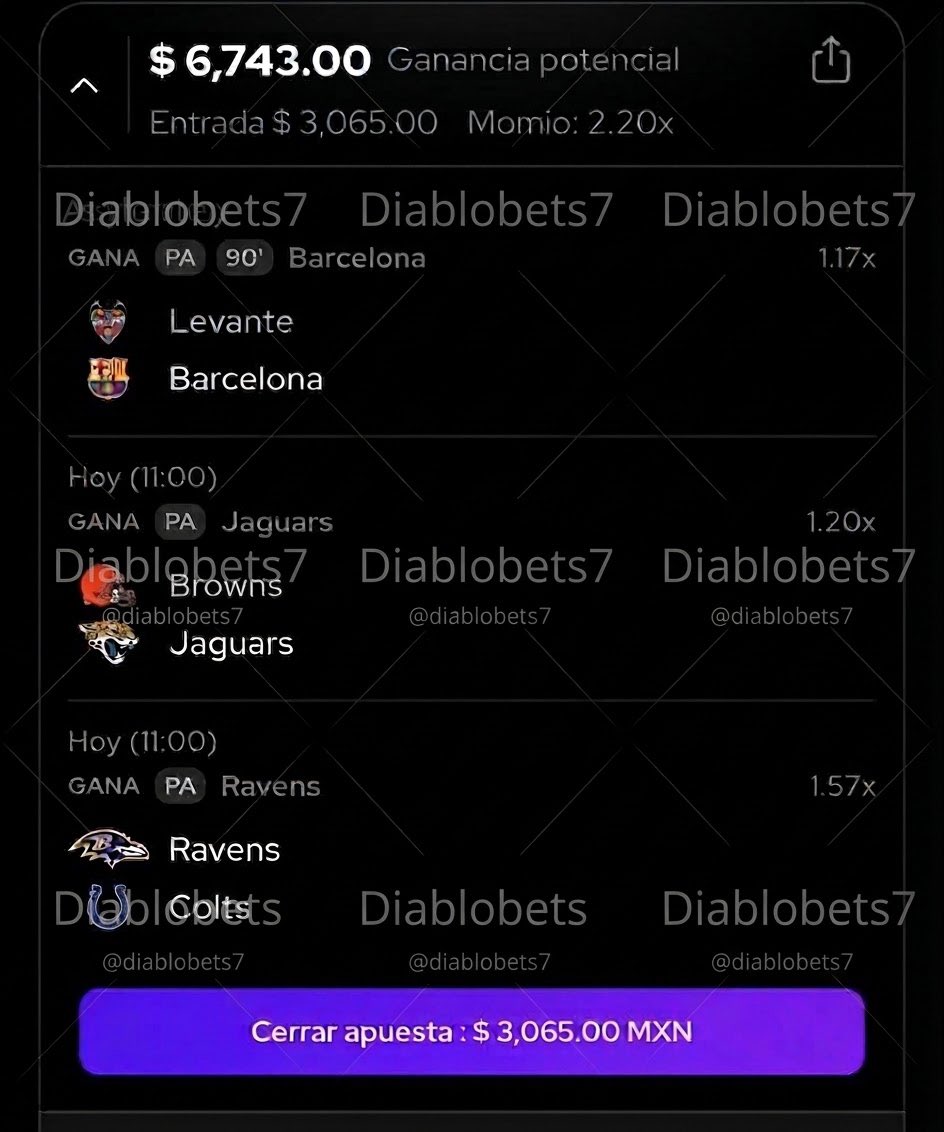 DiabloBets7's tweet photo. Ya listo el paso 2 y el último del primer Reto escalera 🪜 $1,500 a $5,000 del Diaaabloooo 👺 
#NFL y liga española 
Vamos a ganar este primer reto escalera alv 🍀👺 https://t.co/GvbXzgevlF