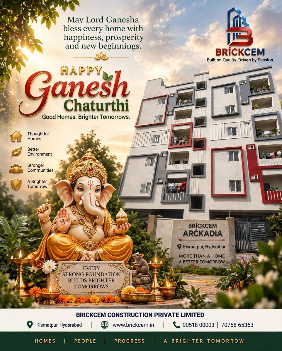 brickcempl's tweet photo. May Lord Ganesha Bless Every Home with Happiness, Prosperity & New Beginnings! πβ¨
β
π 90518 00003 | 70758 65363
π https://t.co/63fC981pFi
#GaneshChaturthi2026 #BrickCemConstruction #FlatsInKismatpurHyderabad #2BHKFlat #HyderabadRealEstate
#HyderabadHomes #DreamHomeHyderabad https://t.co/sKybJuG6d6
