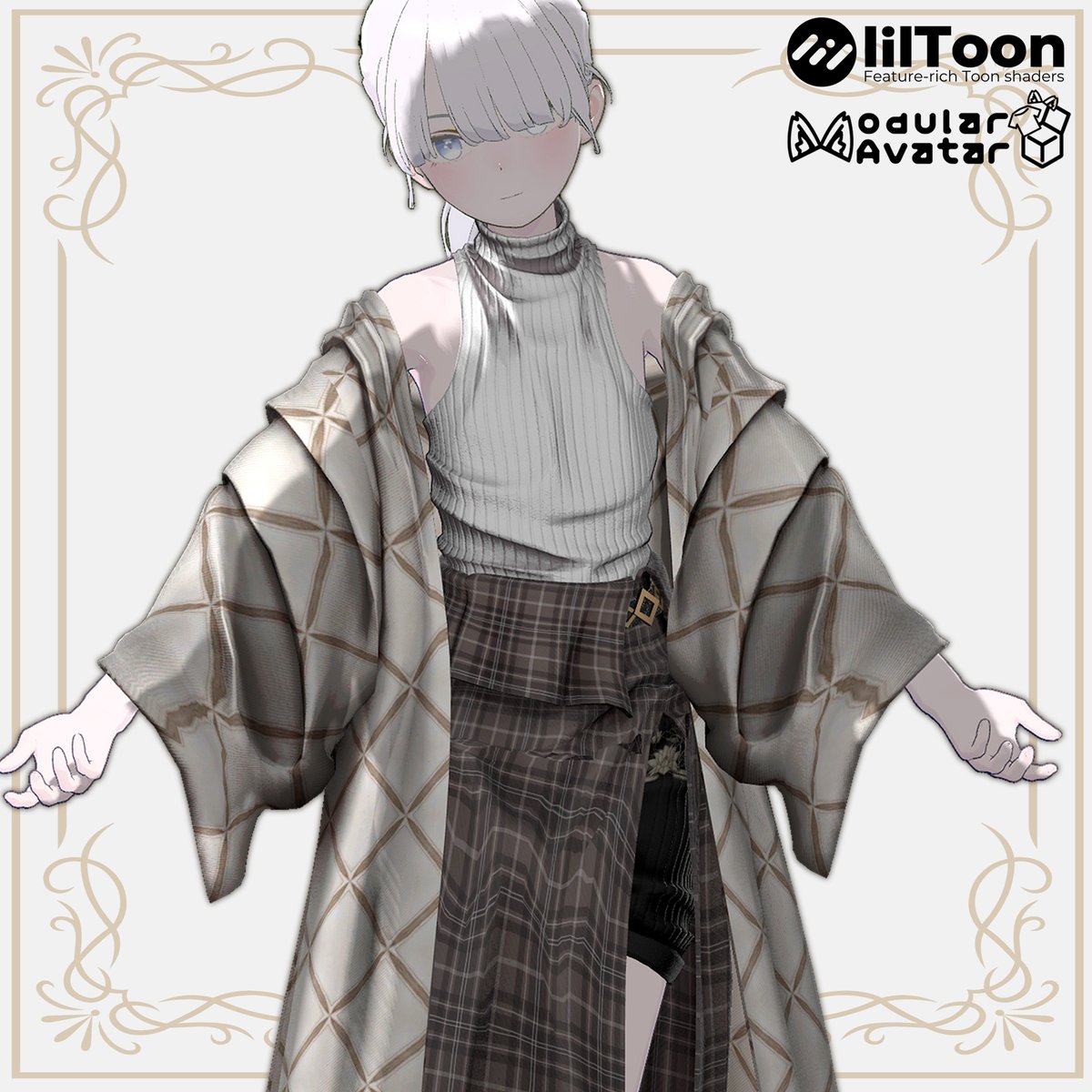 aphoshi77's tweet photo. 【🎉新作衣装🎉】 
VRChat向け衣装【Long Cape Coat】の販売を開始しました‼️
ケープコートとインナー+スカートのセットです
9月20日までセール価格の【1400円→1000円】で販売中
現在3アバターに対応しています
よろしくお願いします‼️
https://t.co/zKfzseAdpk https://t.co/Gu7bnp418u
