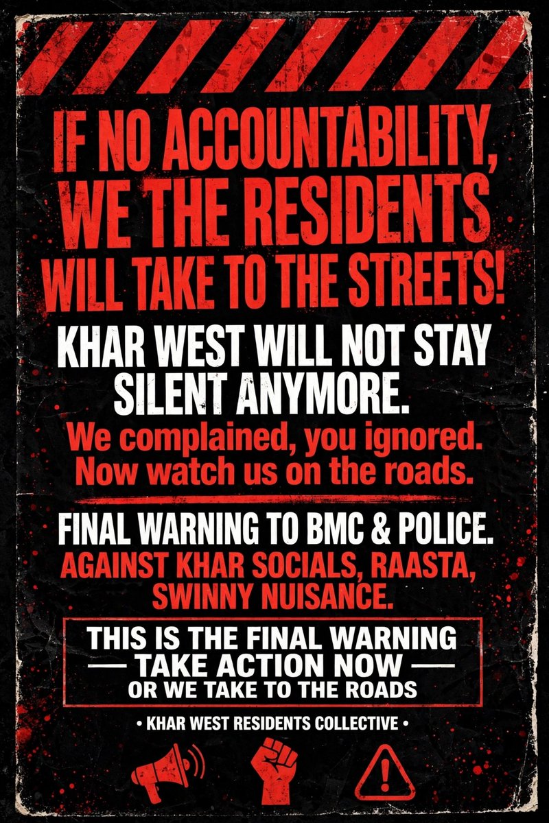 nikhil_ruparel's tweet photo. Despite of several complains we the residents of khar west  are fed up last final request before we take down the streets pls support the residents @CollectorMsd @MumbaiPolice @mybmc @MTPHereToHelp https://t.co/UsJA3fWZyP