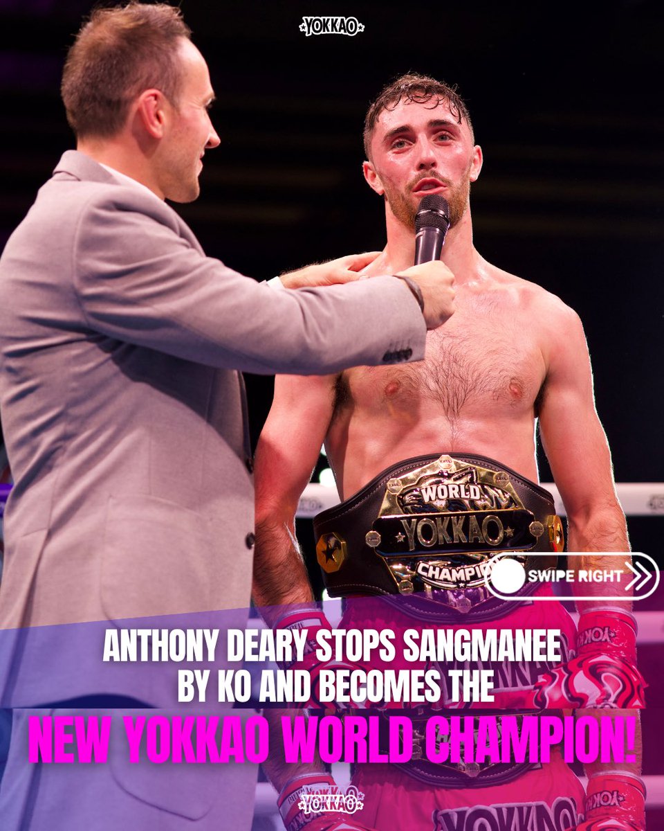 yokkaoboxing's tweet photo. 🥊 AND NEW! 🏆 Anthony Deary is the NEW YOKKAO World Champion! 👑🔥 Deary stops Sangmanee by KO in the YOKKAO 52 main event and takes the world title! 💥
#yokkao52 #muaythai #fight https://t.co/Iyj4CMQkZO