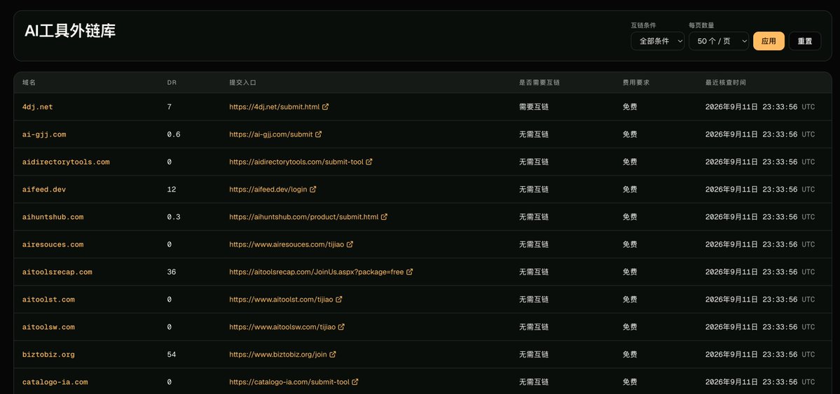 hammers998's tweet photo. Build or Skip 今日新增 90 条优质 AI 工具外链（目前外链总数 400+）

提取过程：
1.对 build or skip 中 AI 工具站的收入从高到底进行排序
2.依次抓取对应站点的外链资源
3.LLM 清洗 + 人工审核

今天会支持 excel 一键导出功能，付费用户可一键导出到本地。 https://t.co/6aMAZyHQ0m