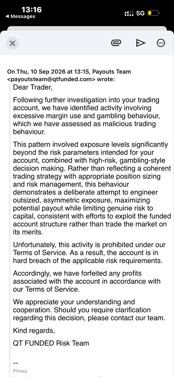 edgexdt's tweet photo. @Goldberg_FX @QtFunded they did me one over and say this bs when i was risking 0.5-1% and didn’t even trade around any news lol https://t.co/R5TvAyS4if