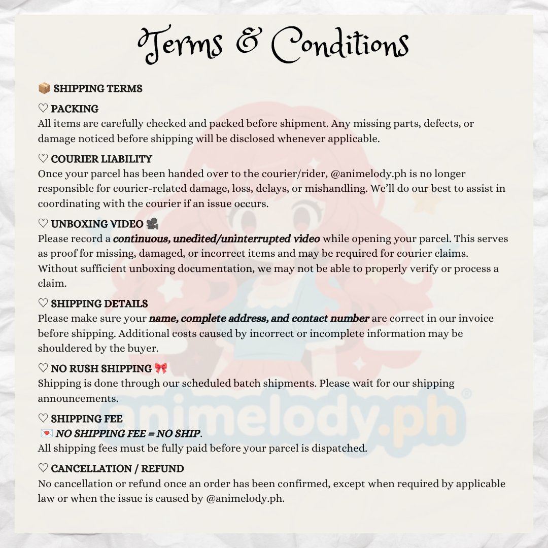 animelodyph's tweet photo. 🎀 ANIMELODYPH SHOP RULES &amp; REGULATIONS 🎀

૮꒰ ˶• ༝ •˶꒱ა ♡ Before you mine, please take a moment to read our Shop Rules &amp; Regulations! 🌸

These guidelines are here to keep our mines, payments, paipon, and shipping smooth, fair, and hassle-free for everyone. ♡ https://t.co/iUQwJn0UiO