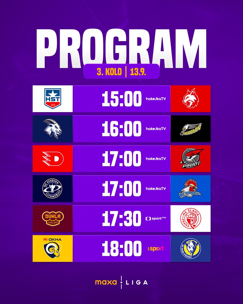 maxaligacz's tweet photo. Druhý víkendový den = další pořádná nálož zápasů! 🔥 Jihlava se utká se Slavií na @sportCT Plus, Zlín s Přerovem zase na Prima Sport. 📺 Koho budete sledovat? 👀🏒
#maxaliga | #maxaprogram https://t.co/mGsrA2rirT