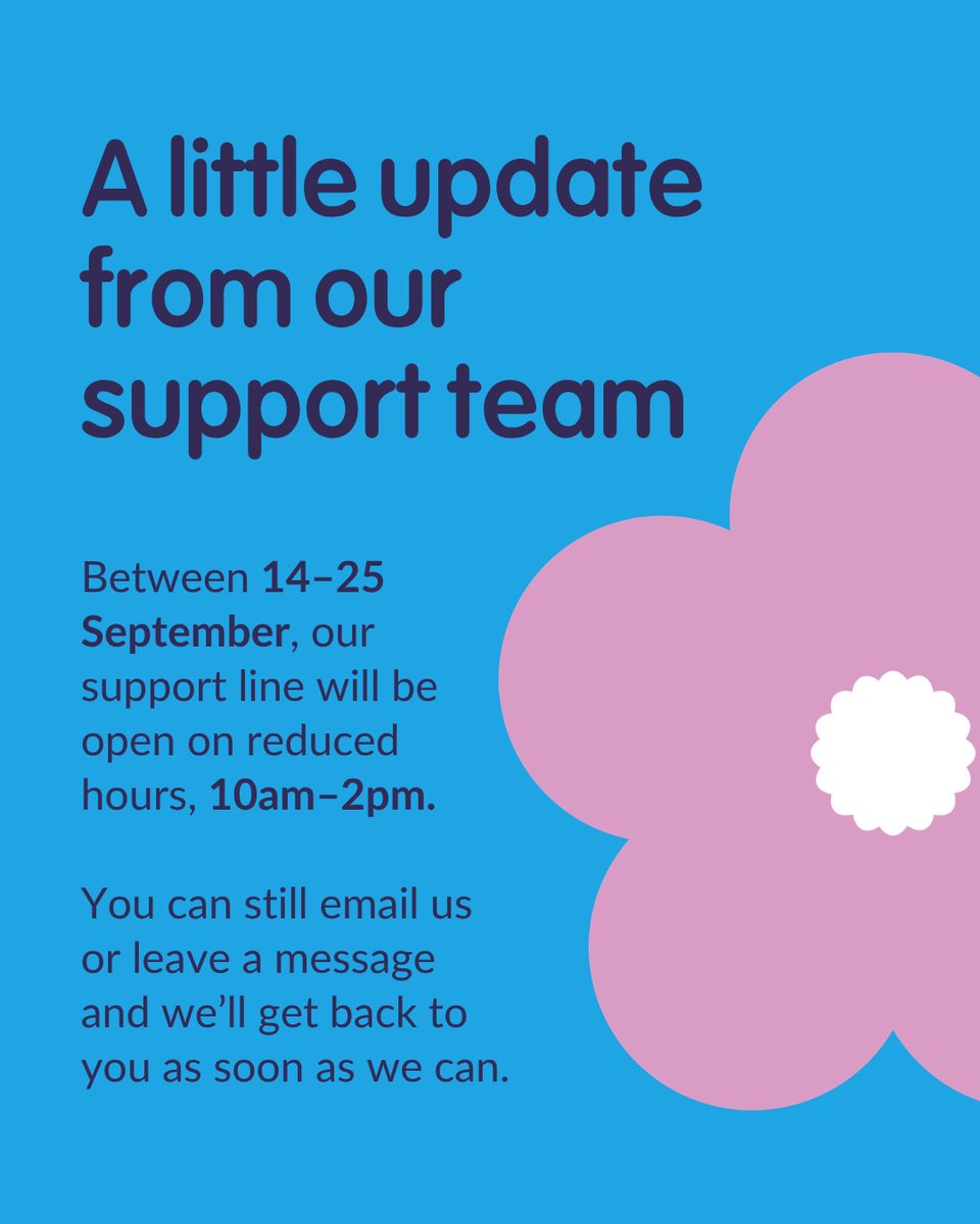 Mesouk's tweet photo. A little update from our support team ℹ️ 

Between 14–25 September, our freephone support line will be open on reduced hours, 10am–2pm.

You can still email us on support@mesothelioma.uk.com or leave a message outside these hours and we’ll get back to you as soon as we can.💙 https://t.co/jcEwD4ETe0