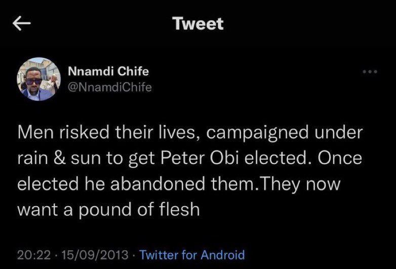 chosensomto's tweet photo. @sixfootand @Akulmg @LegendaryEmeka @PeterObi Most people from Anambra you see supporting Peter Obi today, were once his biggest critics. They turned supporters when they saw momentum from lagos #ThePlatform , and decided to gaslight the whole country.
Obi was a failure as a Governor, I’m not a hypocrite like most of you. https://t.co/sDRWOy3r8I