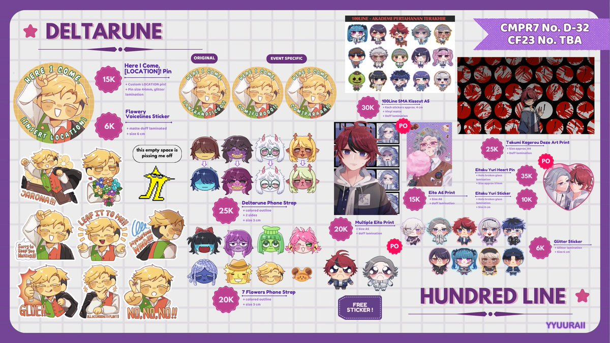 yyuuraii's tweet photo. [❤️&amp;🔄appreciated!] HIII this is my 2nd PO for #Comipara7 #CF23 ^-^

📅: 13-20 September
📌: Both Days+Mail Order
📚: Original Merch, Deltarune, Hundred Line, MCYT (UU, Life Series, Lifesteal, ParkCiv, State SMP, UnSMP etc), C0mmission) https://t.co/gtGKxdEoyl
