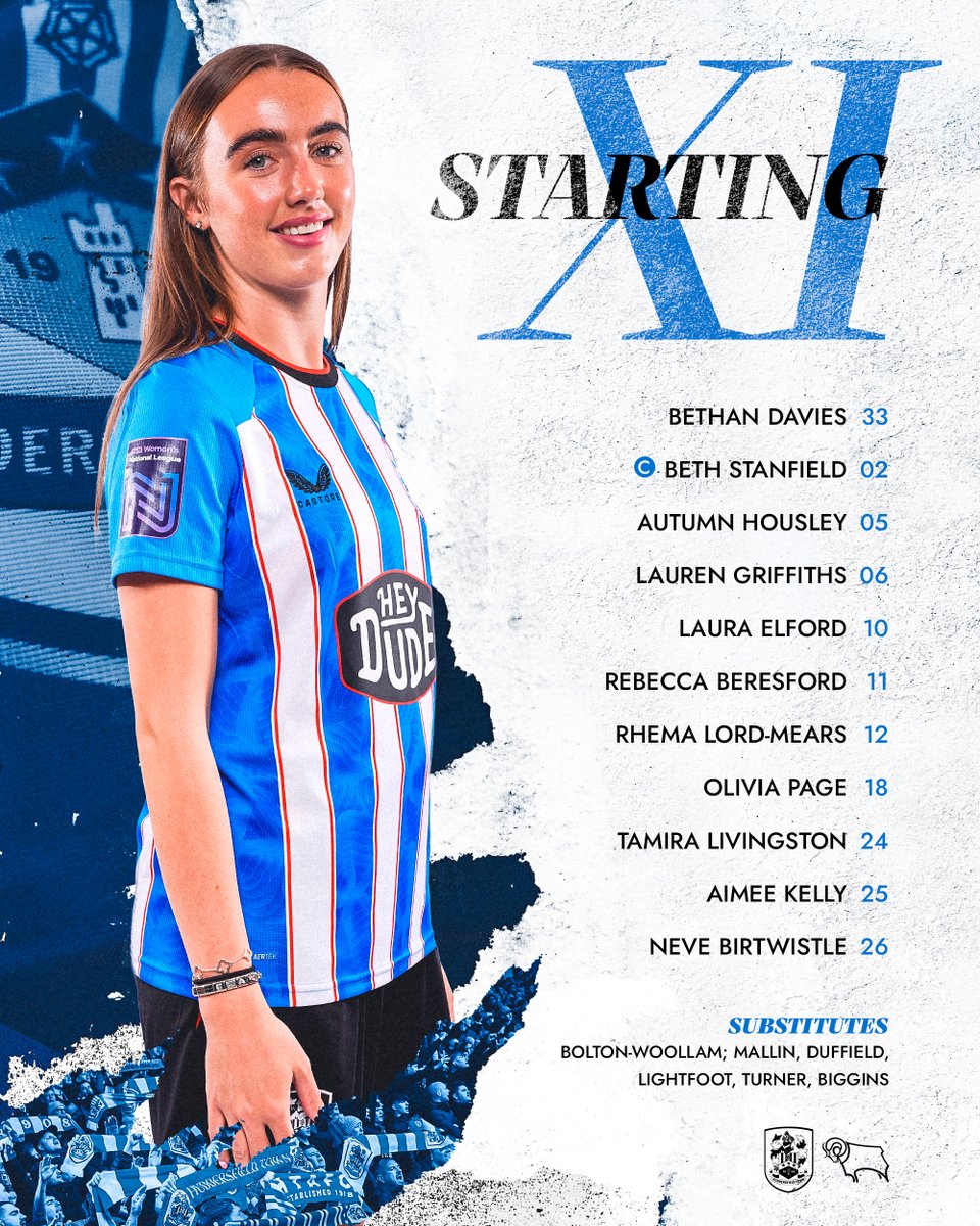 HTAFCWomen's tweet photo. 𝐓𝐄𝐀𝐌 𝐍𝐄𝐖𝐒🗞️

Here’s how we line-up for our @FAWNL Northern Premier Division fixture against Derby County 👇  

#htafcw | #htafc https://t.co/Ot61jzfrZg
