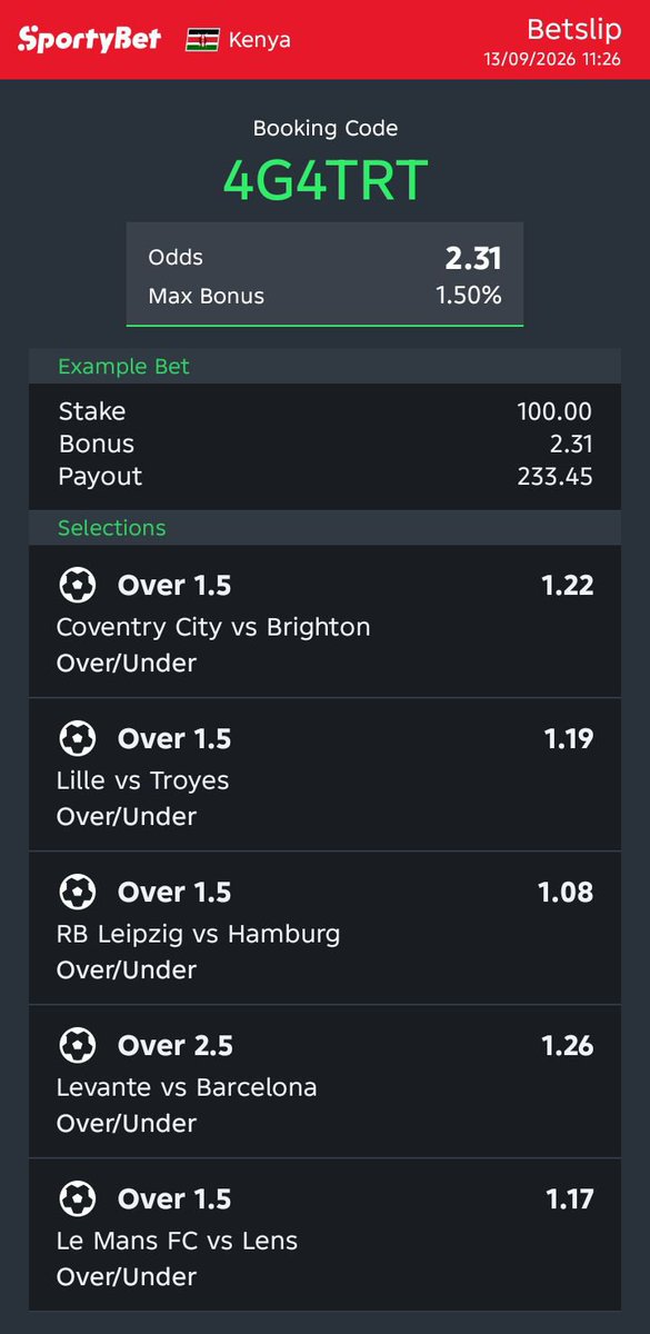 KONTHERY's tweet photo. Banker of the day 🌟 🌟 

#sportybet
Booking Code=4G4TRT https://t.co/bAYyvBjJpP