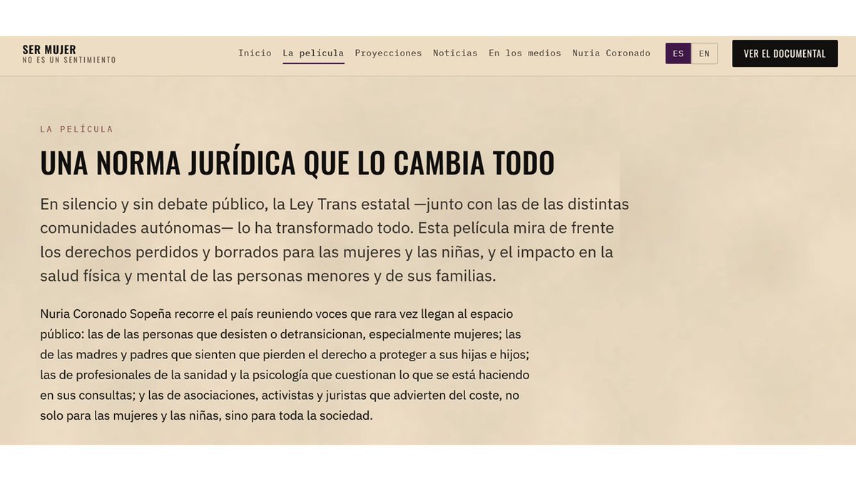 NuriaCSopena's tweet photo. "Ser mujer no es un sentimiento", mi documental, sigue creciendo y contando la verdad al mundo. Y la verdad es una: que el sexo no se asigna y que hay que abolir el género, no hacerlo ley. Podéis verlo x 4,99 euros desde la nueva web. ¿Os gusta?
https://t.co/bklzxCxkc3 https://t.co/sCoIYjv0gn
