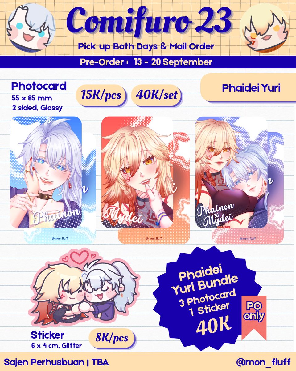mon_fluff's tweet photo. [💜🔁 appreciated!]

Raiya’s #comifuro23 PO Open! ( •̀ ω •́ )✧

💜Sajen Perhusbuan, both days (Booth TBA)
✉️Pickup &amp; Mail Order
📅PO period: 13 Sept-20 Sept
💜Honkai Star Rail (HSR) Amphoreus &amp; Phaidei

🔗Form link below!
#cf23 #cf23catalogue https://t.co/SNYtcTa2iw