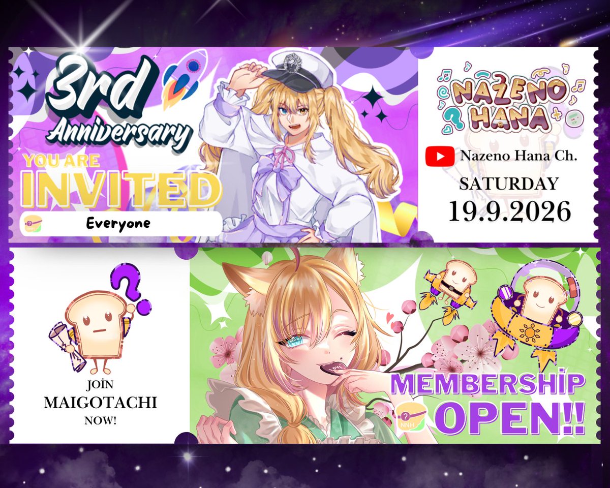 NazenoHana's tweet photo. Hewwo Maigotachi!! 🛸❓
Hana pingin ngundang kamu ke perayaan Anniversary-ku yang ke-3 nih. Dateng yak!!!
📅: 19 September 2026
⏰: 19.00 PM WIB(GMT+7)
🔗 : https://t.co/HORrlrQpYD https://t.co/vsLwgQAUVy