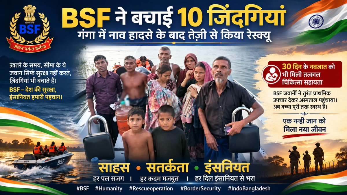 jyotich502's tweet photo. The river was running strong, but the BSF team didn't back down. Ten people were rescued and brought to safety.
#BSF #Humanity #Rescueoperation #BorderSecurity #IndoBangladesh https://t.co/mug4I9SZX9