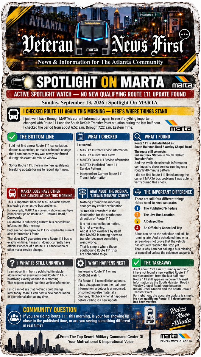 BrickCityGamer's tweet photo. 🔦 SPOTLIGHT ON MARTA: ROUTE 111 CHECK — NO NEW VERIFIED SERVICE PROBLEM FOUND THIS MORNING

#SpotlightOnMARTA #MARTA #MARTANews #MARTABus #Route111 #AtlantaTransit #AtlantaTransportation #PublicTransportation #TransitNews #TransitUpdate #AtlantaNews #MetroAtlanta #DeKalbCounty https://t.co/YI9tyLVsbO