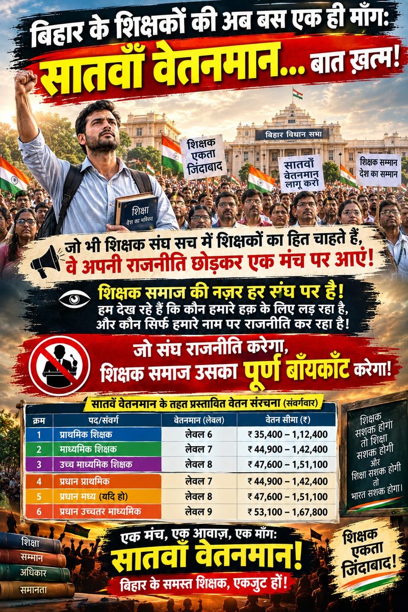 RecentlyUpdates's tweet photo. शिक्षकों का एक ही मांग 7 वेतन मान कोई रास्ते से ना भटके
#BiharSchoolTeachersNeed7thPay 
@RecentlyUpdates 
@btetctet #7thpay https://t.co/pvcBArAGgJ