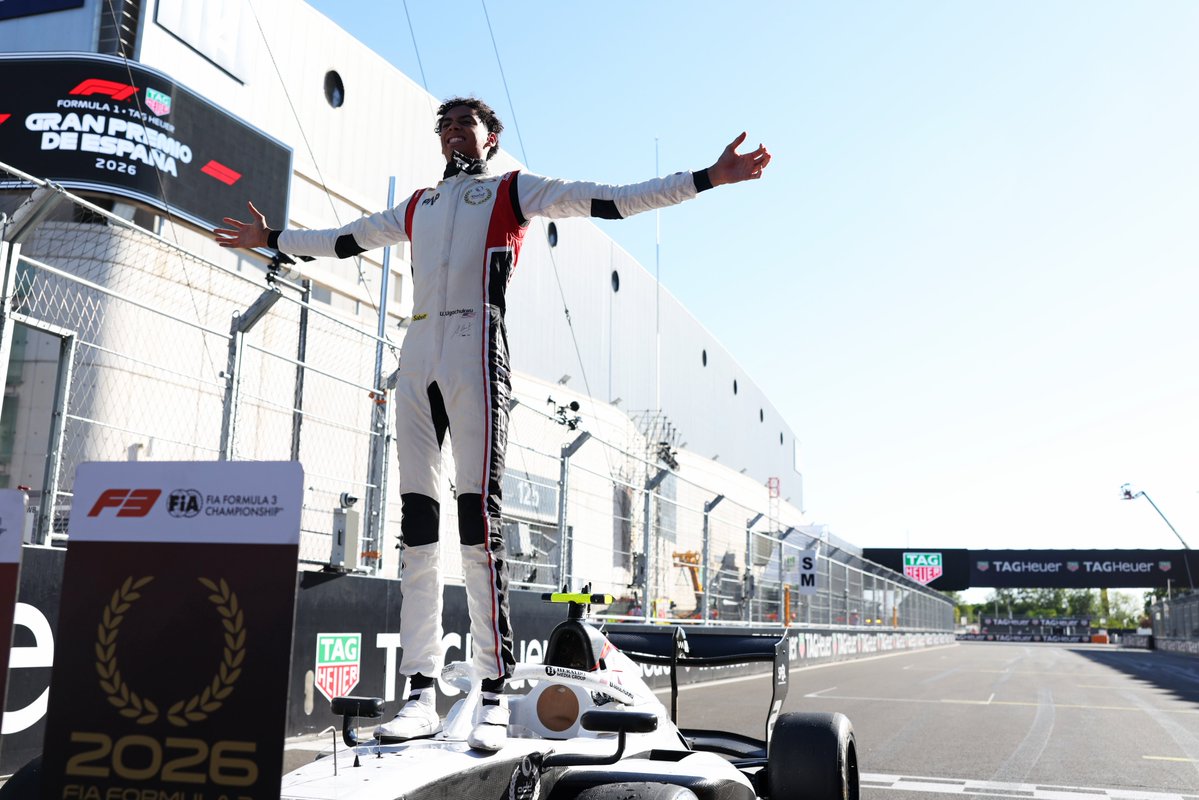 Formula3's tweet photo. THE MOMENT HE'S BEEN WAITING FOR! 🥹👊

2026 FIA FORMULA 3 CHAMPION, UGO UGOCHUKWU! 🏆

#F3 #SpanishGP https://t.co/NyDeL7GL2n