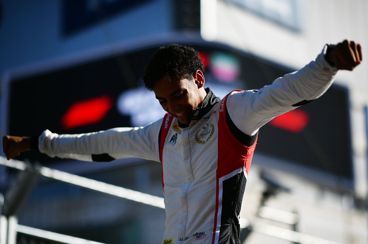 Formula3's tweet photo. THE MOMENT HE'S BEEN WAITING FOR! 🥹👊

2026 FIA FORMULA 3 CHAMPION, UGO UGOCHUKWU! 🏆

#F3 #SpanishGP https://t.co/NyDeL7GL2n