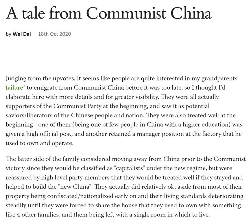 WeiDaix's tweet photo. This is a story of how my grandparents' lives were affected by the Communist takeover of China. Maybe it's one reason why I'm more interested in long-horizon strategy than most people. https://t.co/gMOWINDBSE