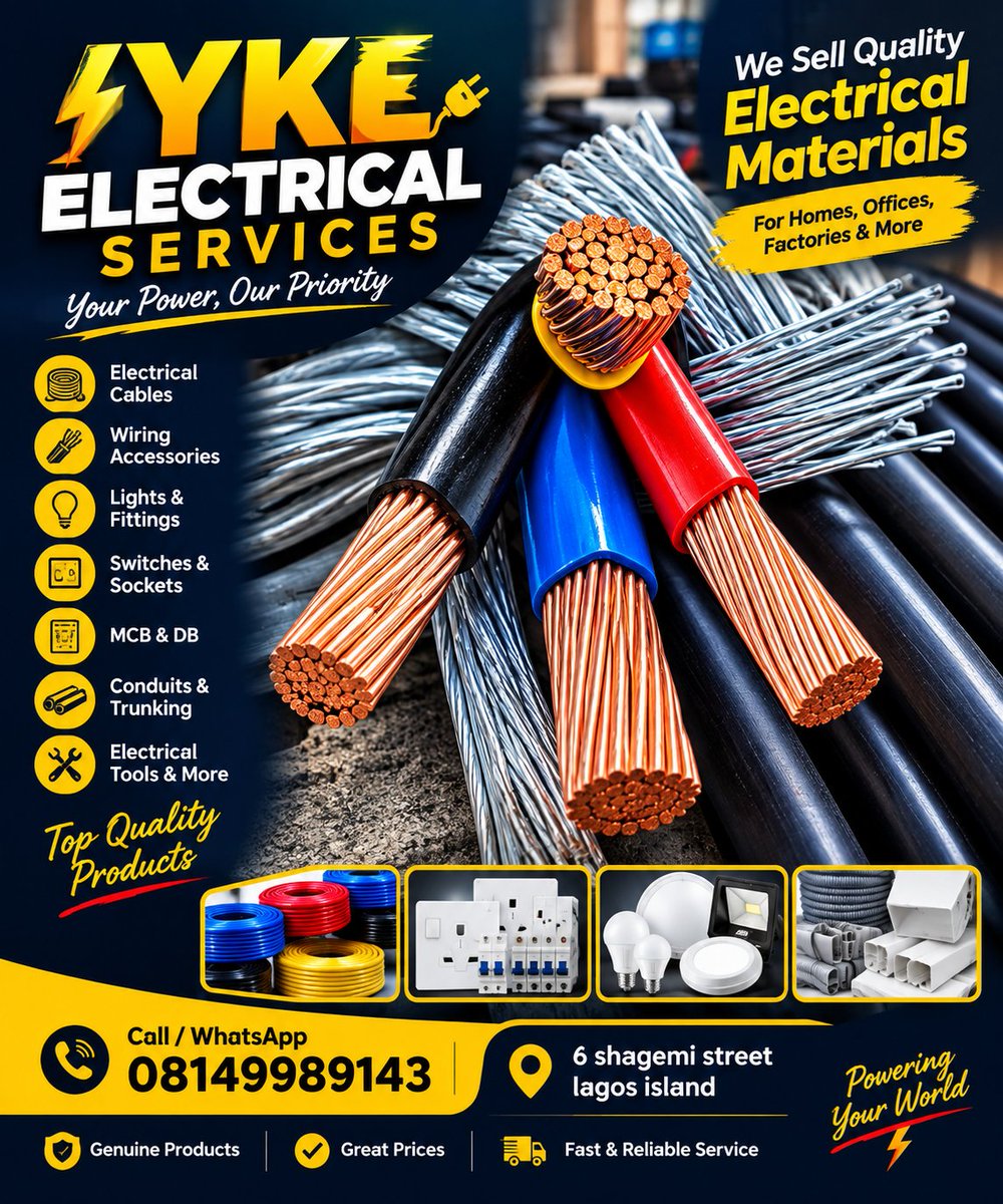 OkparaPee's tweet photo. Your number 1 trusted electrical source....
Your satisfaction is our priority ✨️
#electrical #electricians #cableproject #cabletray #electricalengineering https://t.co/XHQfiYHBdd