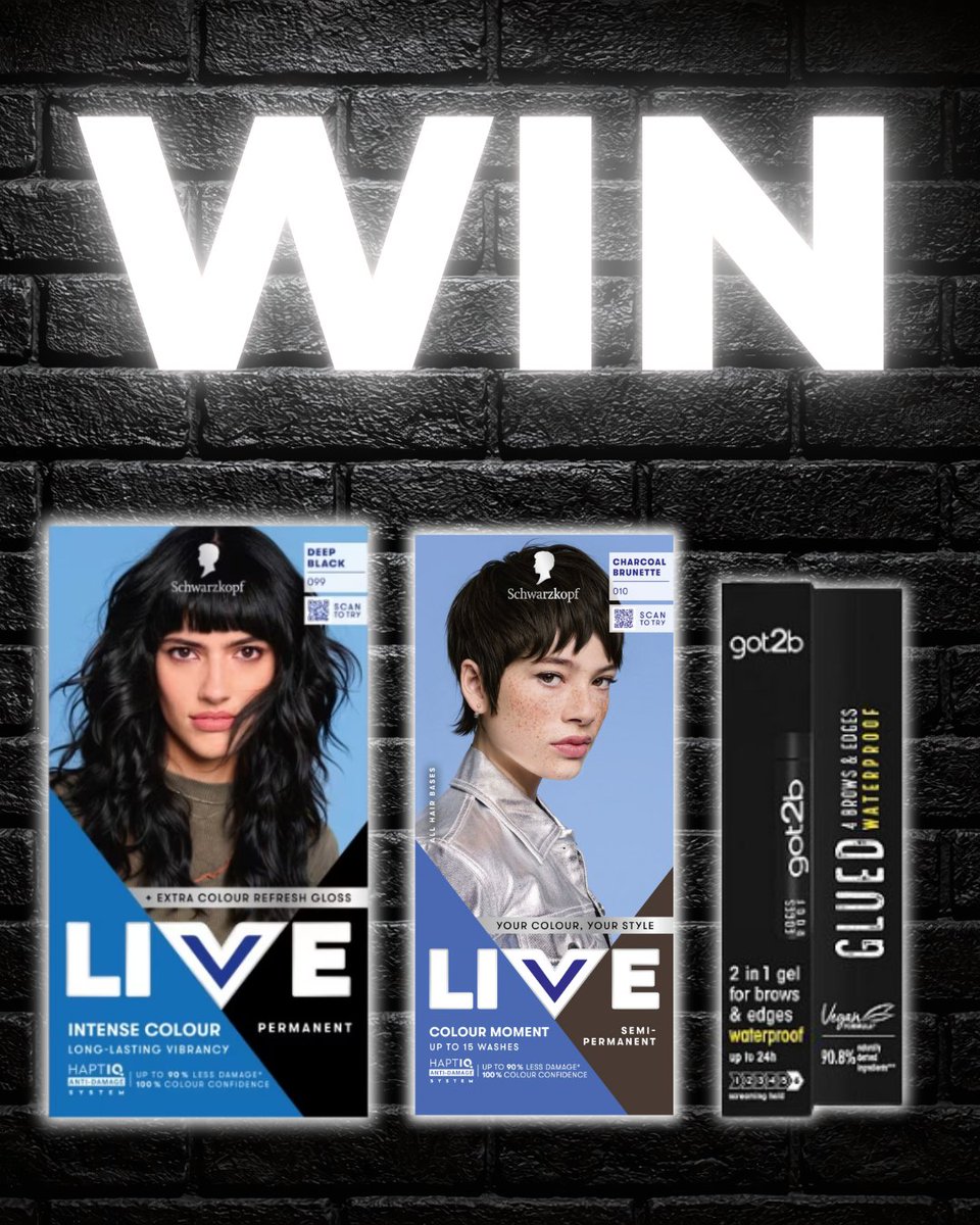 SaversHB's tweet photo. We're giving you the chance to #WIN a year's supply of Schwarzkopf Black &amp; Brown hair dye PLUS Got2b Glued for Brows &amp; Edges! 😍

To enter simply RT &amp; FOLLOW @SaversHB

Ends 15/09/2026. UK only. T&amp;C’s apply. – link in bio
#ukcompetition #giveaway #giveawayuk #competition https://t.co/zV7GGCnGNt
