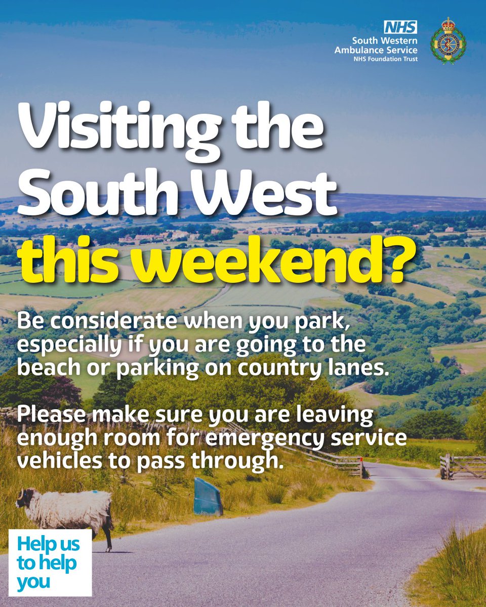 swasFT's tweet photo. If youβre visiting the South West, please park responsibly and leave space for ambulances to get through.
A bit of extra time parking sensibly could save valuable time in an emergency.
#ParkResponsibly #HelpUsHelpYou https://t.co/xDiFtO4o5r