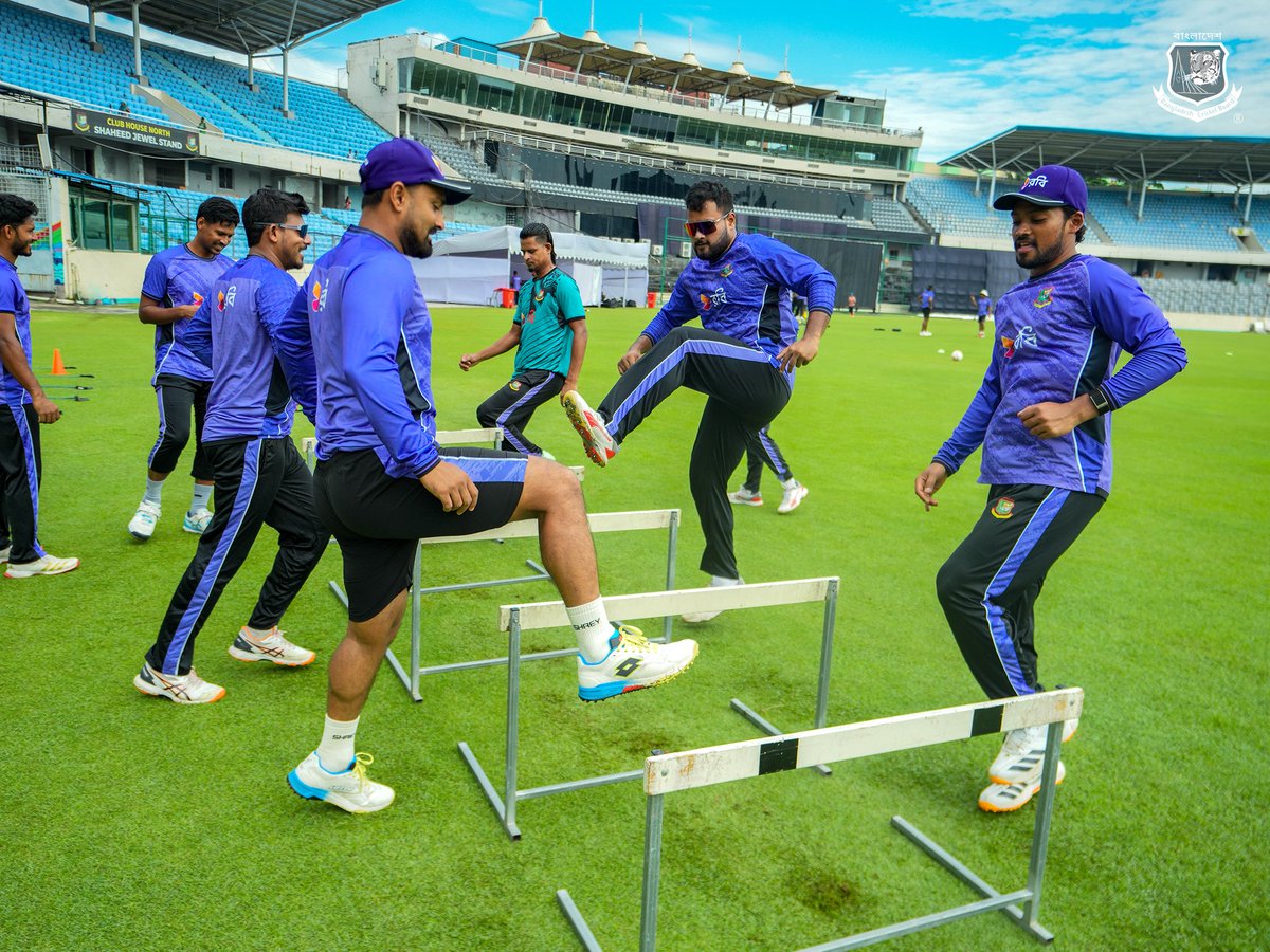 BCBtigers's tweet photo. Locked in and ready for what’s next. The Tigers put in the work at SBNCS. 🇧🇩🔥
#Bangladesh #Tigers #Cricket #PracticeSession #BCB https://t.co/LfaCS0dX2X