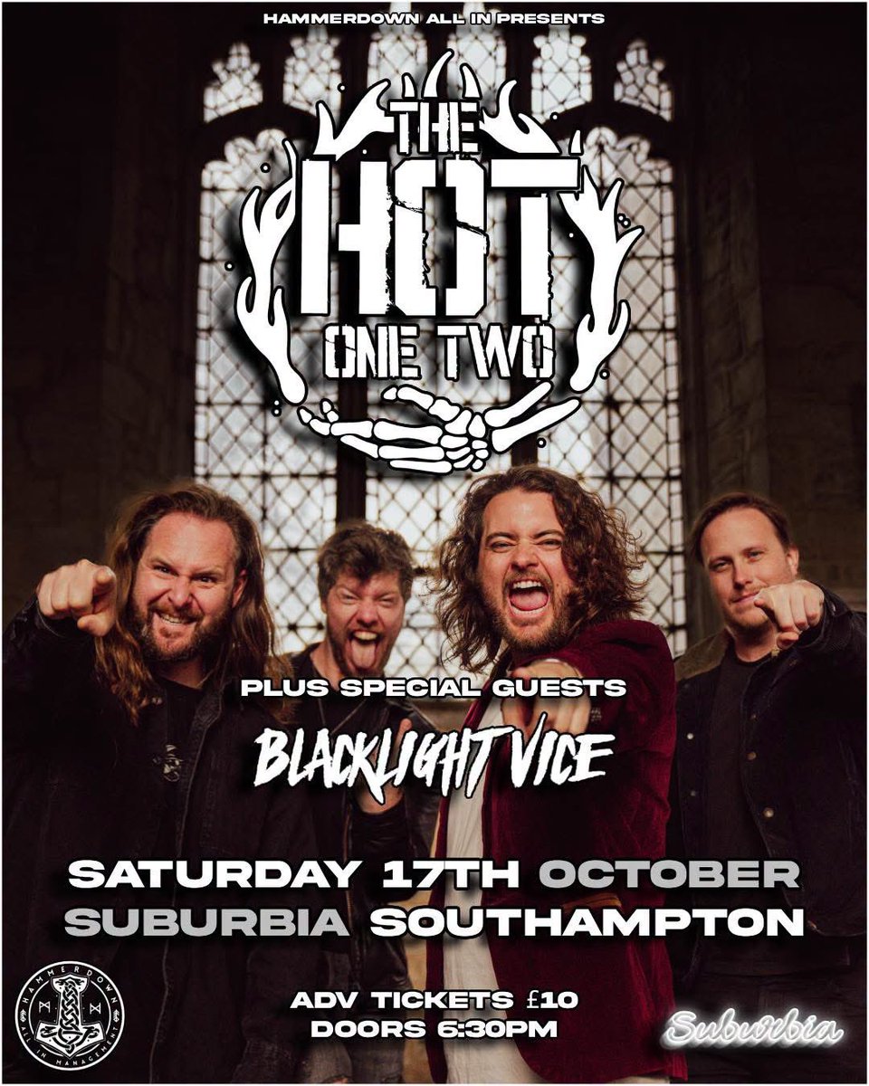 BlacklightVice's tweet photo. ⚡️SAT 17th OCTOBER⚡️

We are back @Suburbia_Soton  next month supporting @thehotonetwo 🔥 

DOORS 18:30 - SEE YOU THERE 🤘🏻 https://t.co/uvXKJKhPb2
