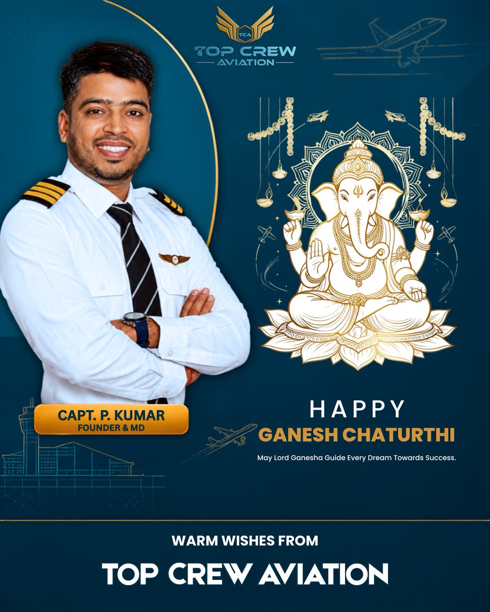 topcrewaviation's tweet photo. 📞 FREE Counselling: +91 73000 42327

Happy Ganesh Chaturthi 🙏✨ | Top Crew Aviation
May Lord Ganesha bless every dream with wisdom, courage, prosperity, and success. ✨✈️

🎓 Admissions Open
📍 Top Crew Aviation – Jaipur &amp; Delhi
🌐 https://t.co/s0F61qRoGL https://t.co/httwPJ4TyE