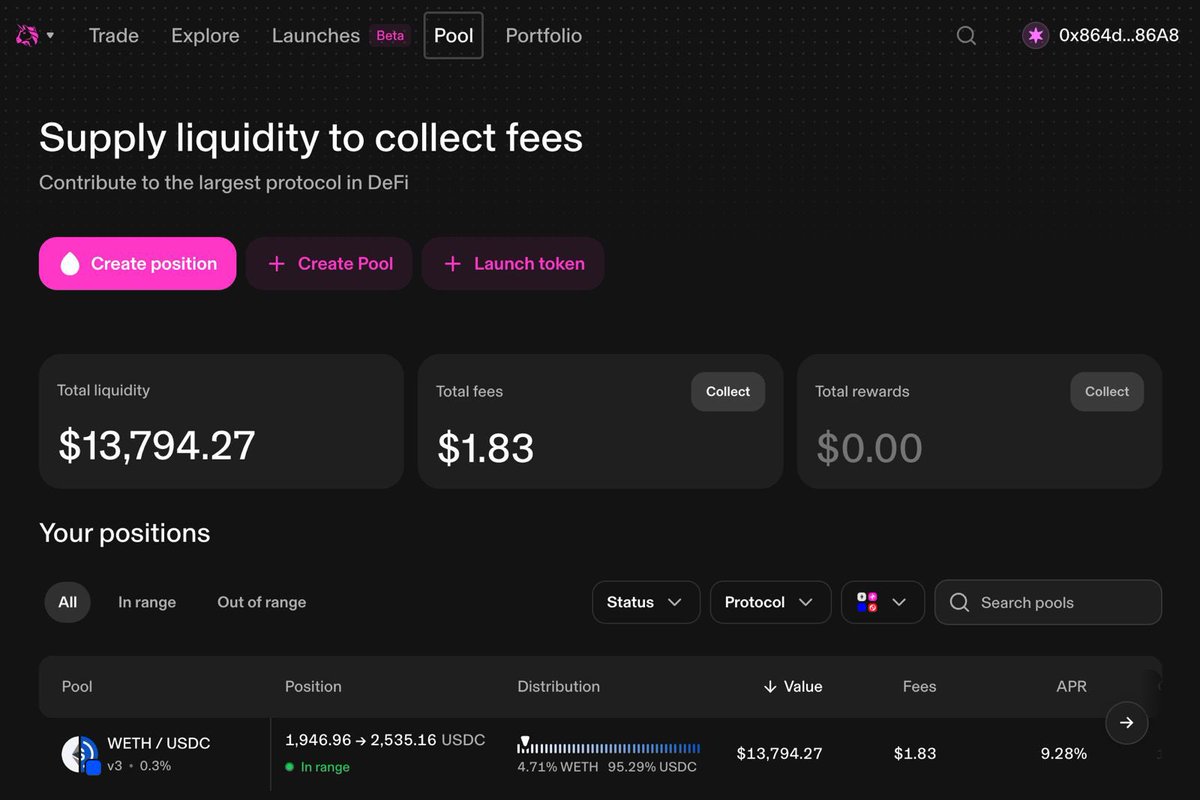 GaryVickers19's tweet photo. Opened a new ETH/USDC position last night. The goal is to accumulate ETH aggressively around 2k. Should the price leave my lower bound, I’ll restructure to sell at higher prices. 

If ETH does not fall below my lower bound, I’ll simply earn trading fees. https://t.co/H32pyZMNt6