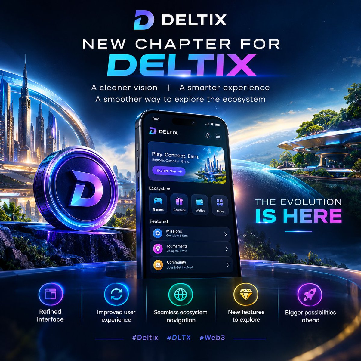 jerry_eva04's tweet photo. NEW CHAPTER FOR DELTIX
A cleaner vision
A smarter experience
A smoother way to explore the ecosystem
 Refined interface
🔄 Improved user experience
🌐 Seamless ecosystem navigation
💎 New features to explore
🚀 Bigger possibilities ahead
The evolution is here

#Deltix #DLTX https://t.co/yitK9jApxn