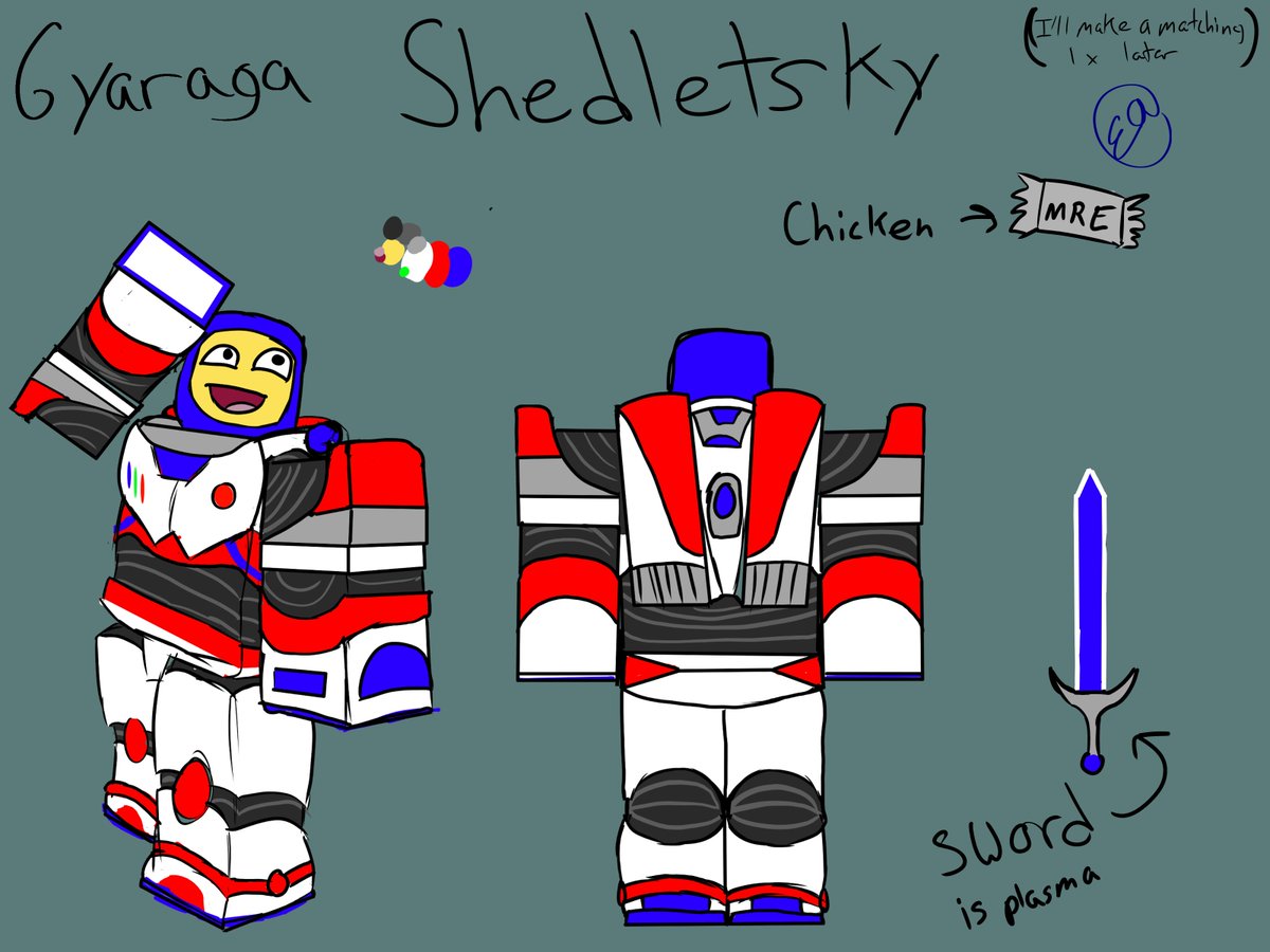 EnderAether's tweet photo. @isaac3523 Throwing this here.
Gyaraga Shedletsky 
A mix of Buzz Lightyear and Galaga, meant to look like the ship's pilot.
#forsaken #homicidalporkchops #forsakenrblx https://t.co/XbJqnODxCN