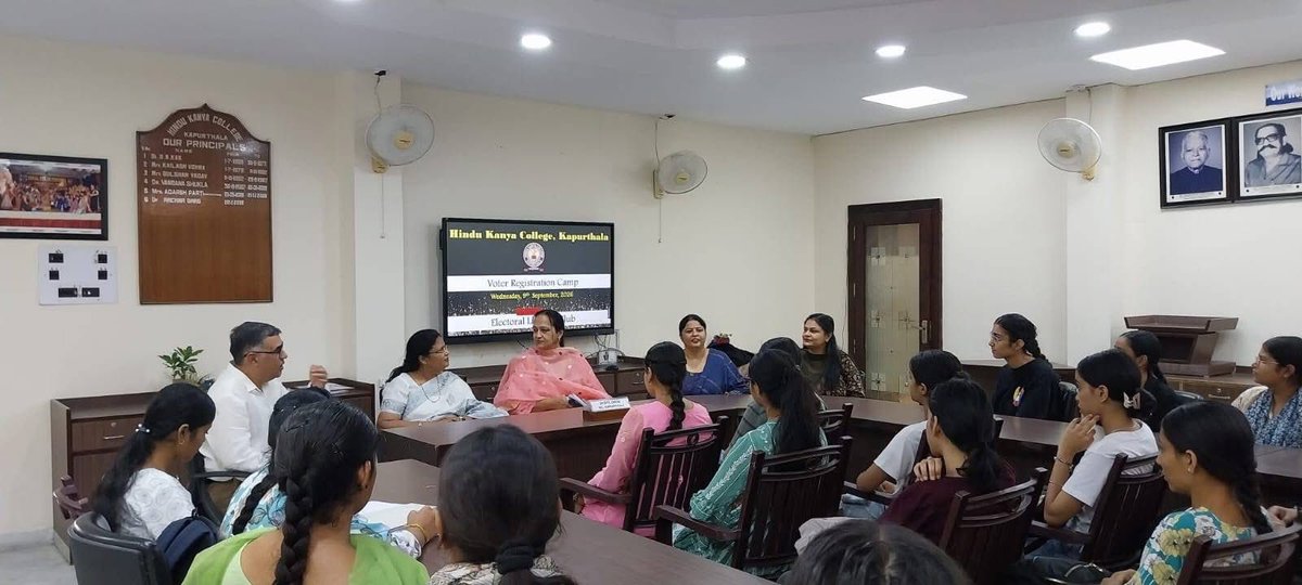 HKCKapurthala's tweet photo. With the  initiative of the Department of Higher Education, Punjab,Voter Registration Camp was organized at Hindu Kanya College, Kapurthala on 9 September 2026 under the aegis of the Electoral Literacy Club of the college to promote democratic awareness among students. https://t.co/M8CoUqKikD