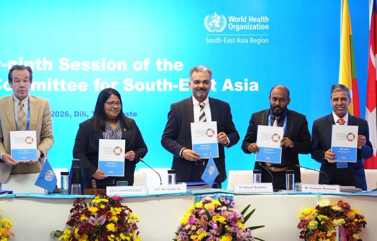 WHOSEARO's tweet photo. 📍 #RC79 | Dili, Timor-Leste
The 11th annual report on Monitoring progress on universal health coverage and the health-related Sustainable Development Goals in the South-East Asia Region (2026)📊 was launched.
The report tracks progress across all 10 Member States, comparing achievements against global targets using the most recent data, highlighting areas of advancement as well as critical gaps to achieve the 2030 goals.
This year’s thematic focus 👉🏾 ‘Leveraging Climate Change Monitoring for Public Health Action in the South-East Asia Region.’
With country profiles, the report tracks progress towards #UHC and the health-related SDGs, and four thematic domains of climate and health data.
🔗 https://t.co/fz17cr7oOu
#SDGs #ClimateChange #PublicHealth