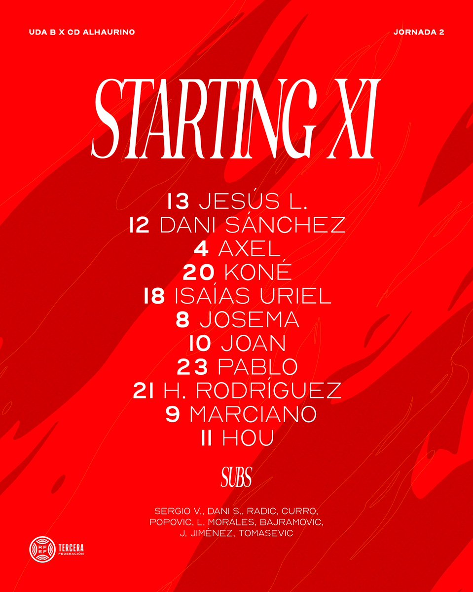 AcademiaUDA's tweet photo. 📋 Esta es la alineación del #UDAB en su estreno en el Anexo del UD Almería Stadium.
#AcademiaUDA 🔴⚪️ https://t.co/iGgMqKze5i