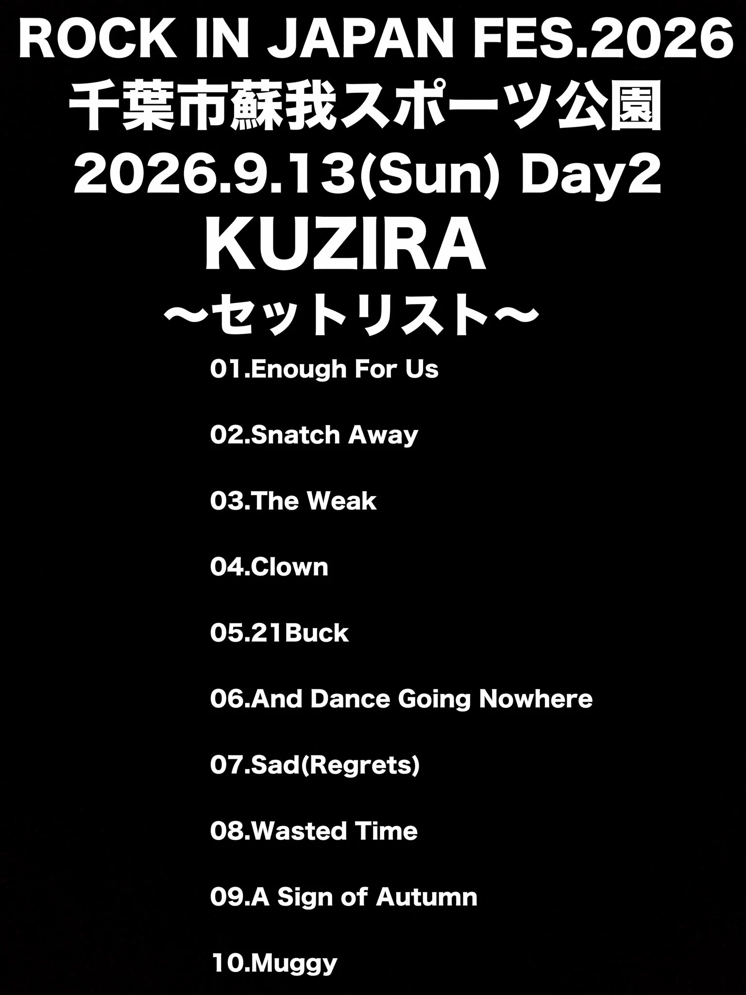 NAOTO∞777⭐️ na platformě X: „KUZIRA セトリ #KUZIRA #ロッキン