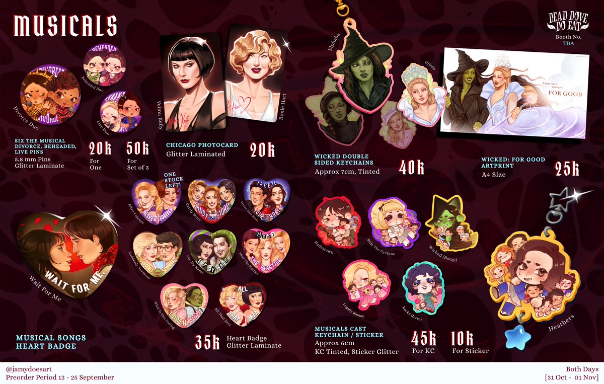 jamydoesart's tweet photo. 💉 JAMY's COMIFURO 23 PO 💉
[PART 01]

📖 Fandoms: MUSICALS, HORROR, TDWP, AND MORE!
🗓️ Preorder Period : 13-25 September
🛍️ Pickup : Both days CF23
📦 Mail Order : ❌ Not at the moment!!

🔗PO Link : https://t.co/BhZO5qKIKd

#CF23 #Comifuro23 #comifuro23catalogue https://t.co/9iGCORK5KR