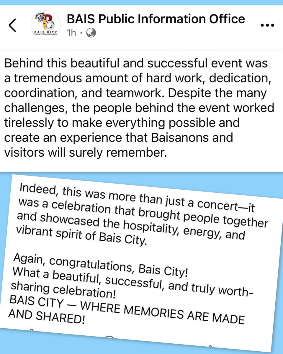 psychedup247's tweet photo. This is such a beautiful testament to what happens when vision, preparation, and trust come together. 

Congratulations, Bais City! You proved that world-class events are not limited to the biggest cities. With the right planning, dedication, and the courage to take on opportunities of this scale, any place can become a stage for something extraordinary. 

And this is also the impact of having world-class Filipino artists like SB19. They do not simply perform on a stage; they elevate every space they step into. They bring a level of artistry, professionalism, and excellence that transforms every event into an unforgettable experience.

There is also a reason why SB19’s involvement naturally raises the standard. Their name has become associated with excellence, professionalism, and a commitment to delivering their best. Organizers, partners, and communities understand that it is no longer just about putting up a concert; it is about creating an experience worthy of the artists, the audience, and the moment. When it’s SB19, everyone knows they have to rise to the occasion because SB19 always does.

SB19 has this ability to make everything they are part of shine brighter. They don’t just become part of an event; they raise the standard of what that event can be. Their presence brings people together, creates excitement, highlights local communities, and turns a simple performance into a meaningful celebration.

Even before they officially received the title of Tourism Ambassadors, they were already embodying what it means to represent the Philippines with pride, purpose, and excellence. Through their music, work ethic, and the way they connect with people, they continue to showcase our talent, creativity, hospitality, and stories to the world.

Congratulations again, Bais City! You did not just host a concert, you created history and proved that Filipino communities are ready for world-class experiences. And SB19 continues to show that Filipino excellence belongs on every stage.