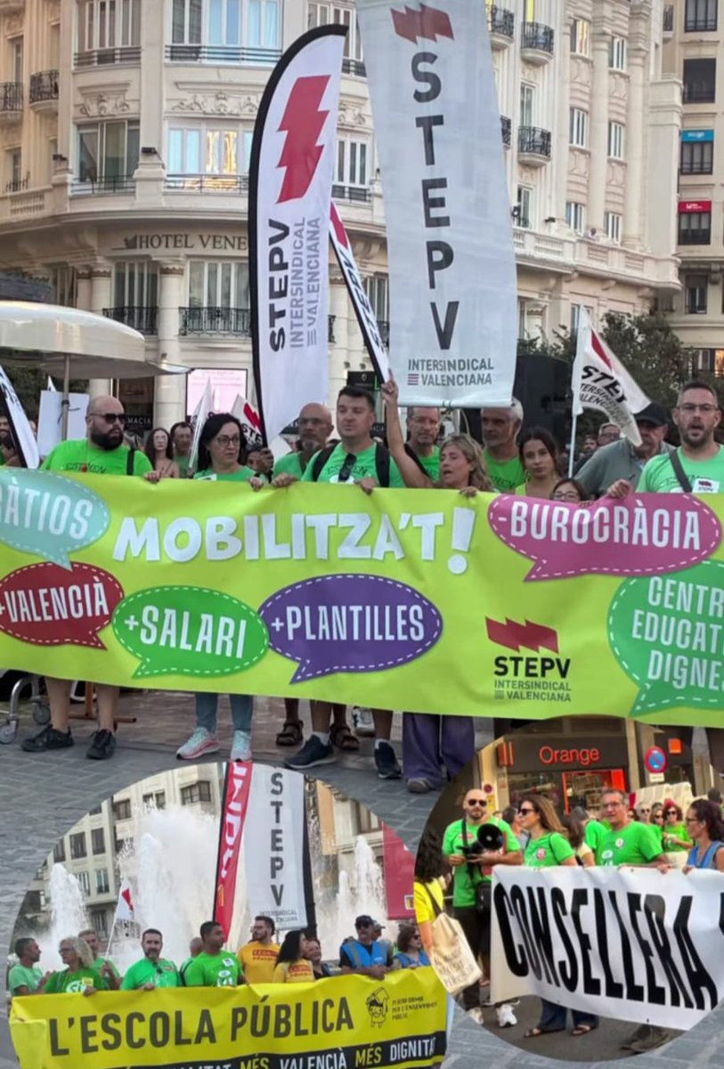 IntersindicalV's tweet photo. Intersindical Valenciana amb l'escola pública 

El personal docent, d’atenció educativa i d’administració i serveis continuem al carrer.

✊ L’escola pública és un dret. La defensem!
#EscolaPública #EnValencià #MésRecursos #Intersindical https://t.co/vqIX5xGKjf