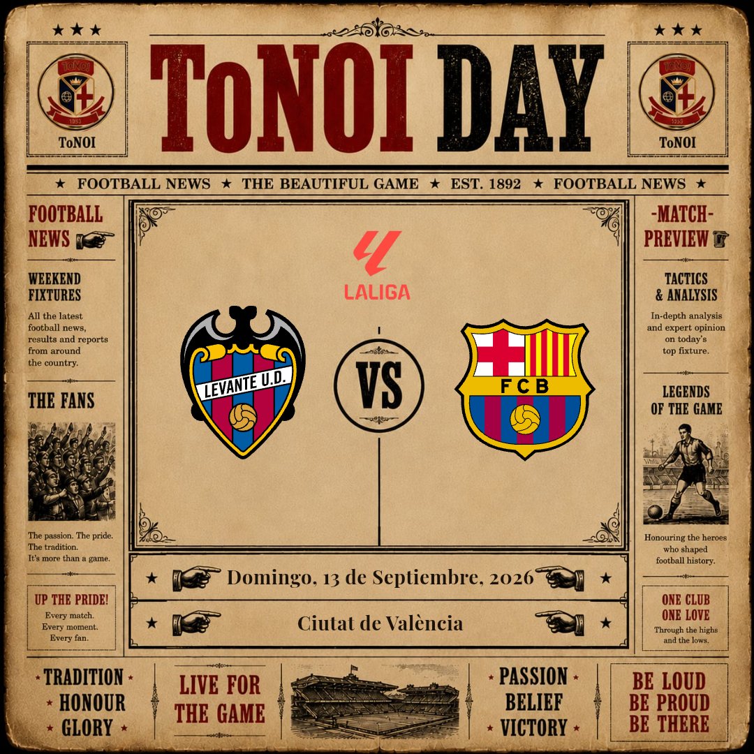 ToNOI_oficial's tweet photo. #ToNOIDAY
En el día de hoy viviremos una gran final en la que el Levante deberá resistir 90 minutos contra los culérs que están imparables si quiere mantener el título de campeón no oficial del mundo
💙❤️ @LevanteUD 🆚 @FCBarcelona 💙❤️
🏟️ Ciutat de València
🕒 16:15 https://t.co/XwjZ68d9s3