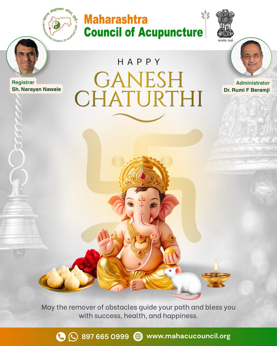mahaacupuncture's tweet photo. Just as Lord Ganesha restores harmony and clears every blockage, may this auspicious festival bring renewed energy, balance, and well-being. Ganpati Bappa Morya! 🌿🪡✨

#MaharashtraAcupuncture #AcupunctureTherapy #GaneshChaturthi #MCA #acupuncturist https://t.co/wg7doxX7Qh