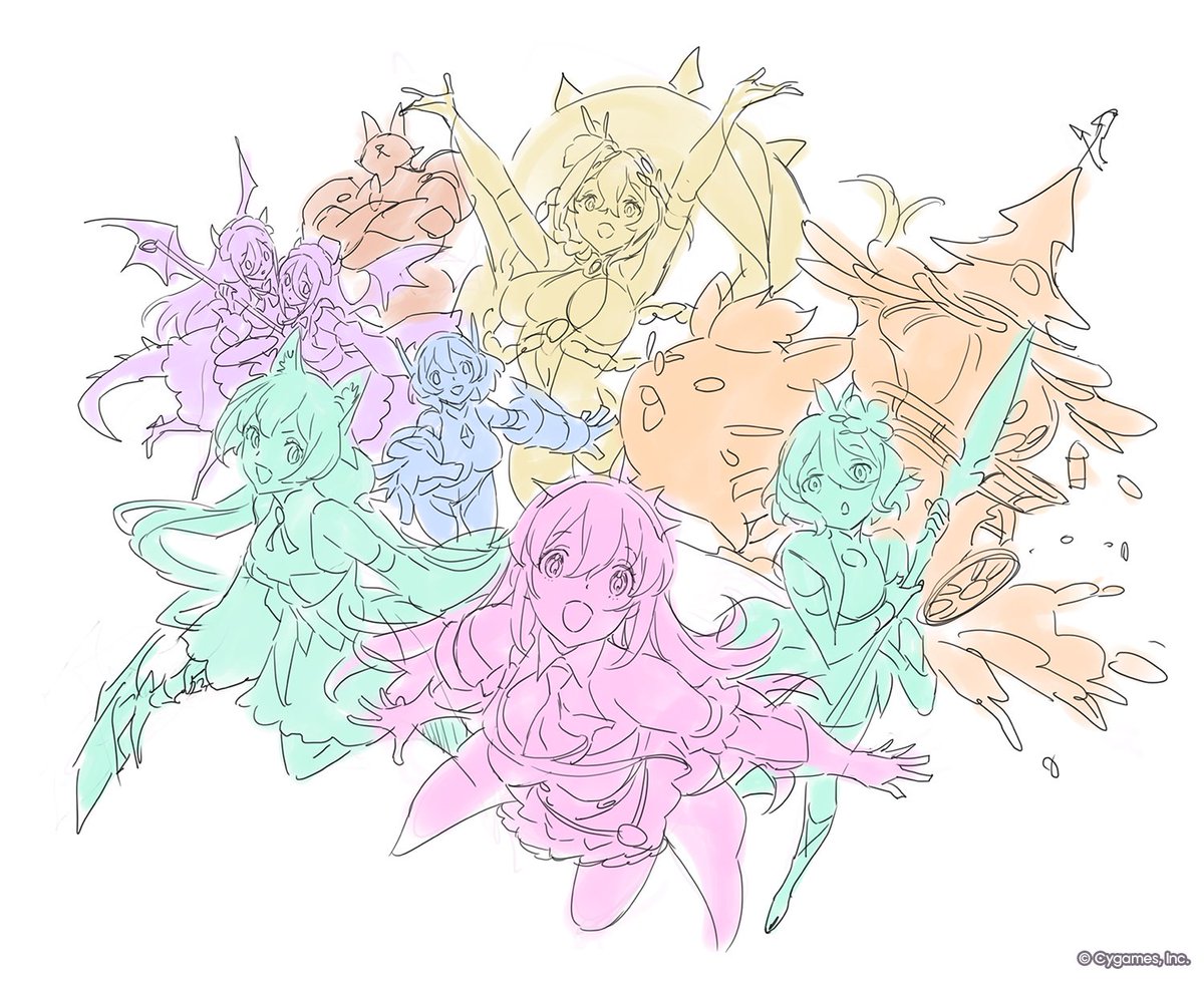 priconne_redive's tweet photo. 【プリコネ第3部 -Art Journey-】
メインストーリー第3部のキャラクターや世界観を作り上げた秘蔵資料を、プリコネR公式Xアカウントにて特別公開中！

▼DAY4（1／3）
本日は、メインストーリー第3部に関するさまざまな資料をご紹介！
まずは『キービジュアル』の「ラフ」から！

[製作チームからのコメント]
新キャラの御披露目以外にも、ドラゴン型の風見鶏が「シェフィを探す旅」の暗喩だったり、旅の終点？である『さかさまの塔』が映り込んでいたりと小ネタも仕込んでもらった一枚です。それと、ヴォルガーノがすごく良い笑顔をしてるんですが女の子だと思われたらどうしよう…と思って公開時に性別を発表してもらった記憶があります（笑）（シナリオチーム）

「新しい冒険の始まり」をテーマに制作しました。新たな一歩を勢いよく踏み出す美食殿と、その先で出会う新たな仲間たち、これから冒険する新しい舞台を一枚の中に構成。キャラクターの演技や画面全体を通して、新章が始まる明るさやワクワク感を感じてもらえるよう意識しています。（イラストチーム）

#プリコネR #第3部ArtJourney
