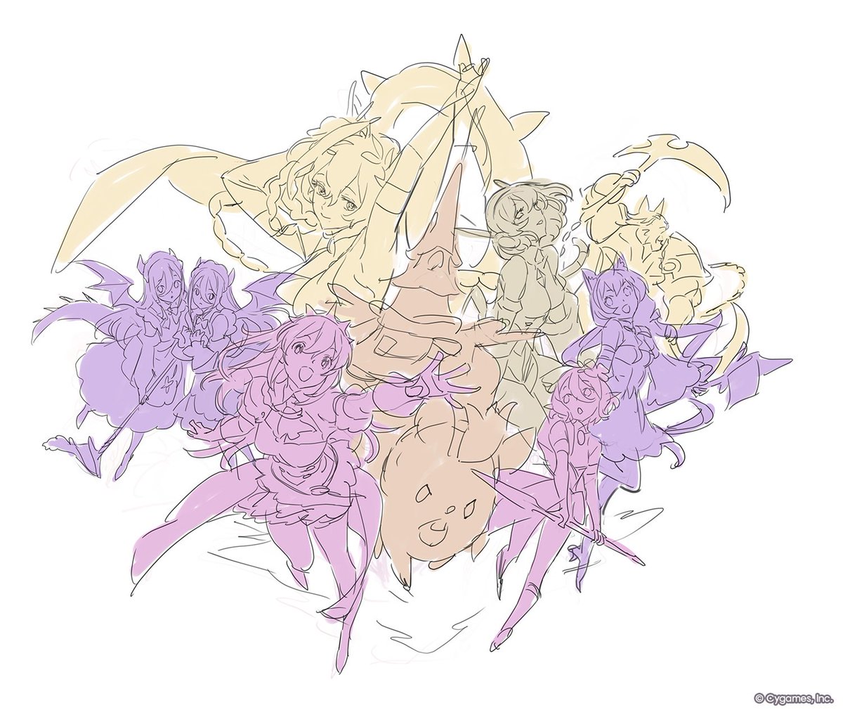 priconne_redive's tweet photo. 【プリコネ第3部 -Art Journey-】
メインストーリー第3部のキャラクターや世界観を作り上げた秘蔵資料を、プリコネR公式Xアカウントにて特別公開中！

▼DAY4（1／3）
本日は、メインストーリー第3部に関するさまざまな資料をご紹介！
まずは『キービジュアル』の「ラフ」から！

[製作チームからのコメント]
新キャラの御披露目以外にも、ドラゴン型の風見鶏が「シェフィを探す旅」の暗喩だったり、旅の終点？である『さかさまの塔』が映り込んでいたりと小ネタも仕込んでもらった一枚です。それと、ヴォルガーノがすごく良い笑顔をしてるんですが女の子だと思われたらどうしよう…と思って公開時に性別を発表してもらった記憶があります（笑）（シナリオチーム）

「新しい冒険の始まり」をテーマに制作しました。新たな一歩を勢いよく踏み出す美食殿と、その先で出会う新たな仲間たち、これから冒険する新しい舞台を一枚の中に構成。キャラクターの演技や画面全体を通して、新章が始まる明るさやワクワク感を感じてもらえるよう意識しています。（イラストチーム）

#プリコネR #第3部ArtJourney