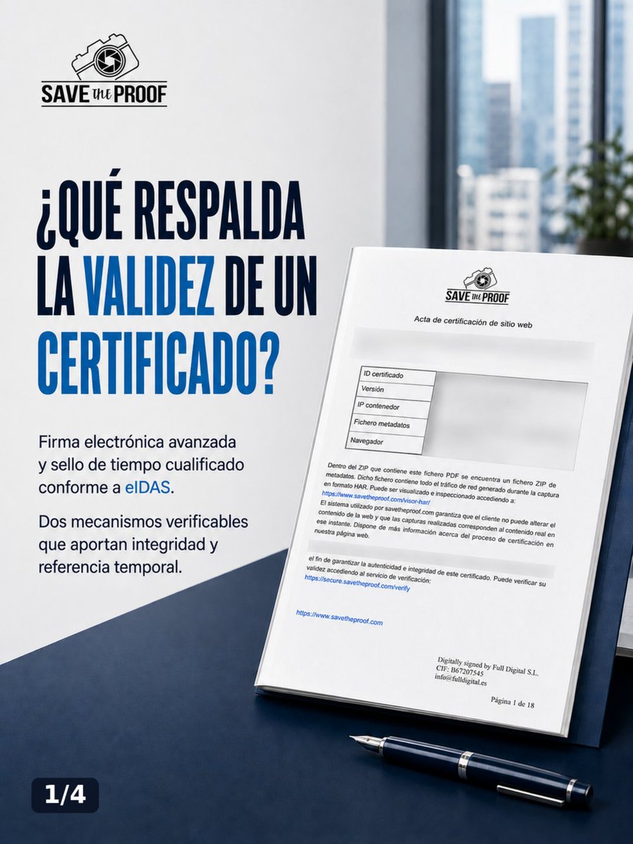 savetheproof's tweet photo. 🔐 ¿Qué respalda la validez de un certificado de 
SaveTheProof?
✅ Firma electrónica avanzada y 🕒 Sello de tiempo cualificado ➡️Identificación, integridad y referencia temporal verificable. 
https://t.co/TpXHMLVn0v

#Legaltech #EvidenciaDigital #eIDAS https://t.co/4Tc0aVEaND
