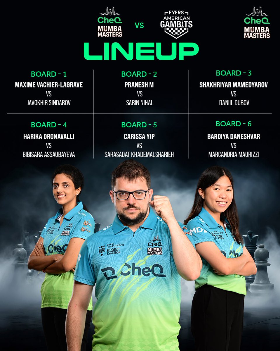 umumba's tweet photo. The masters are set. The focus is locked in. βοΈ
Hereβs our lineup for the 3rd-place playoff match.
#CheQMumbaMasters | #TechMGCL
@RonnieScrewvala @suhailchandhok https://t.co/xrQjsByWJr